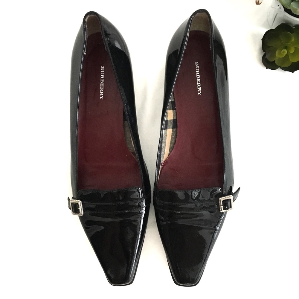 Burberry Black Patent Leather Square Toe Flats